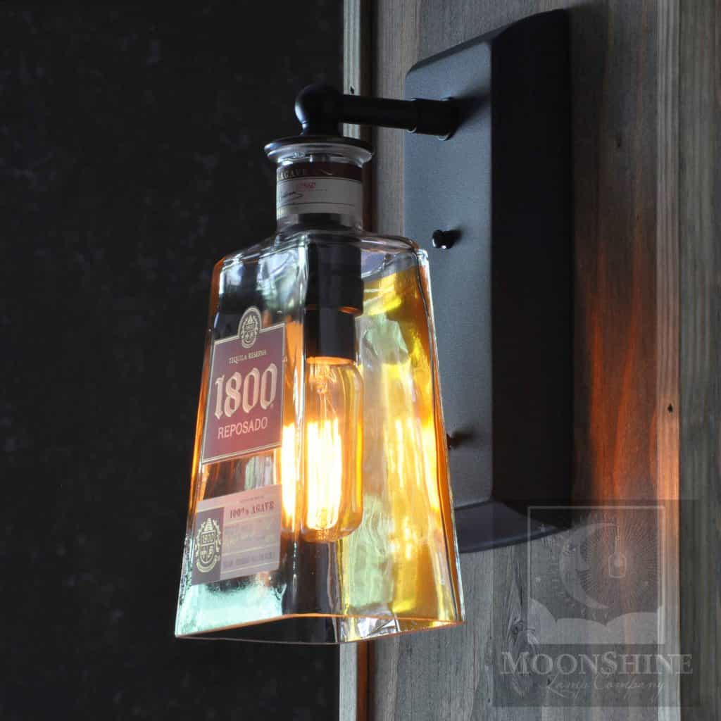 1800 SILVER TEQUILA Bottle TABLE LAMP Light Wood Base Bar Lounge Man Cave Decor 