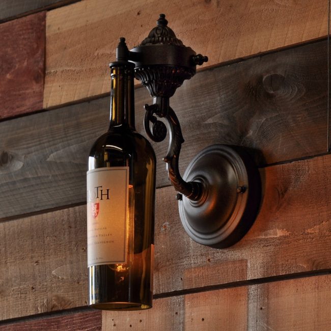 The French Quarter Recycled Wine Bottle Wall Sconce With Brass Hardware and Vintage Style Bulb