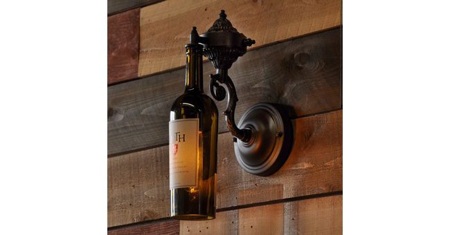 French Quarter Wine Bottle Wall Sconce With Ornate Brass Hardware In Oil Rubbed Bronze Finish