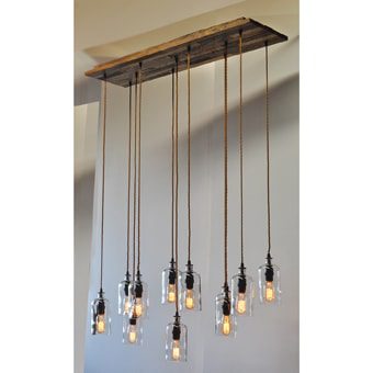 Hanging lights with cord wood plank