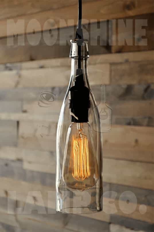 Clear Glass Wine Bottle Hanging Pendant Light by Moonshine Lamp