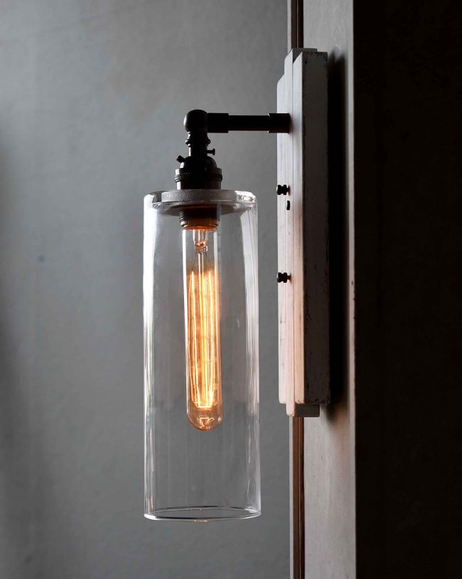 Side View of Glass Cylinder Wall Sconce by Moonshine Lamp Co.